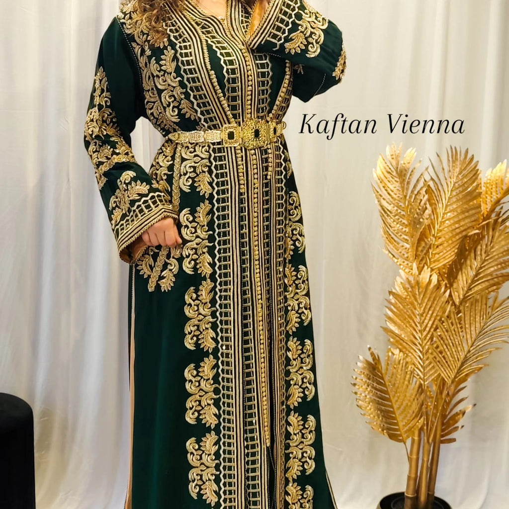 Marokkanische Takshita Smaragdgrün Gold - Vorderansicht zweiteilig