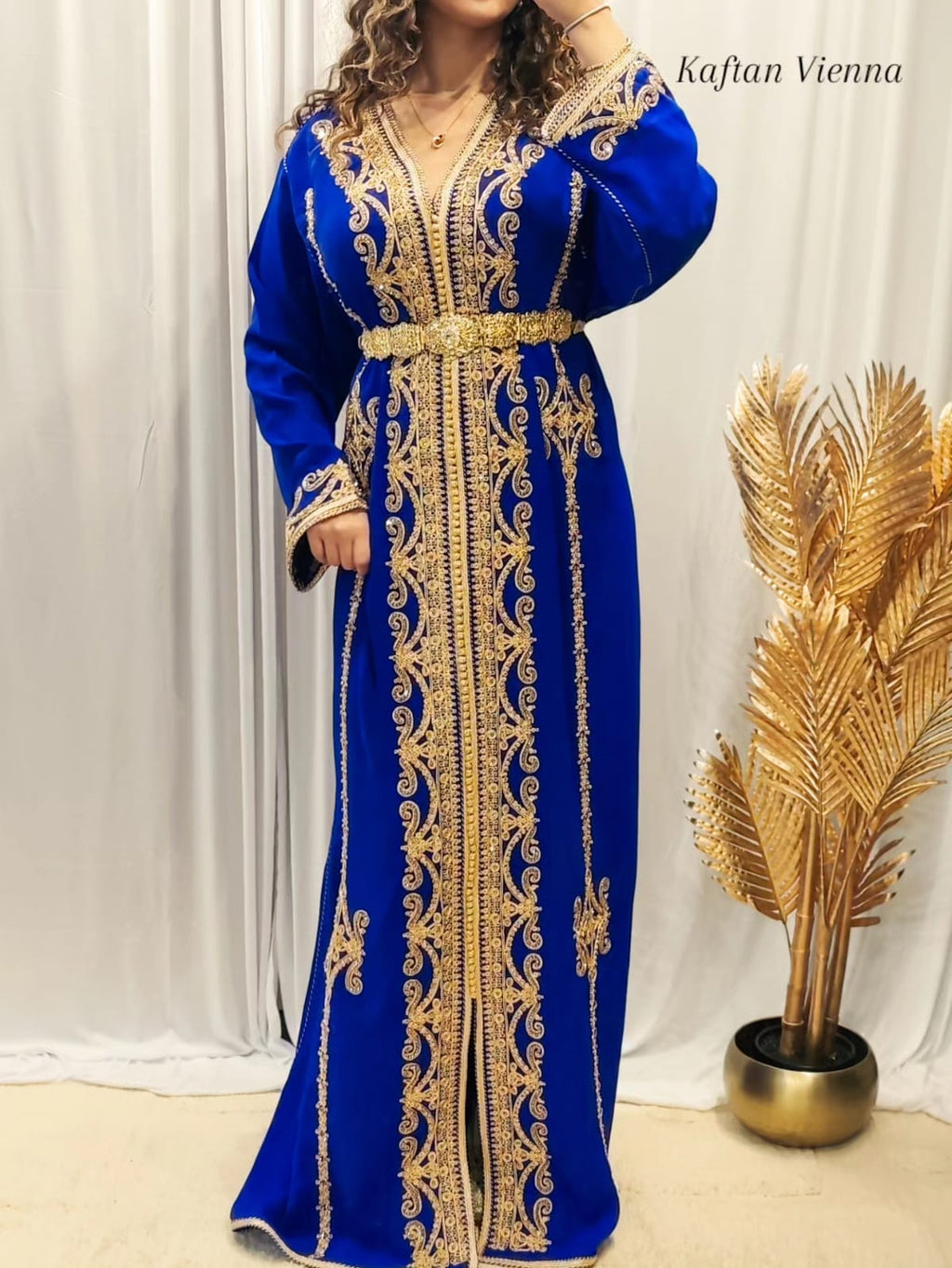 Kaftan Royalblau mit Goldornamenten - Komplettansicht