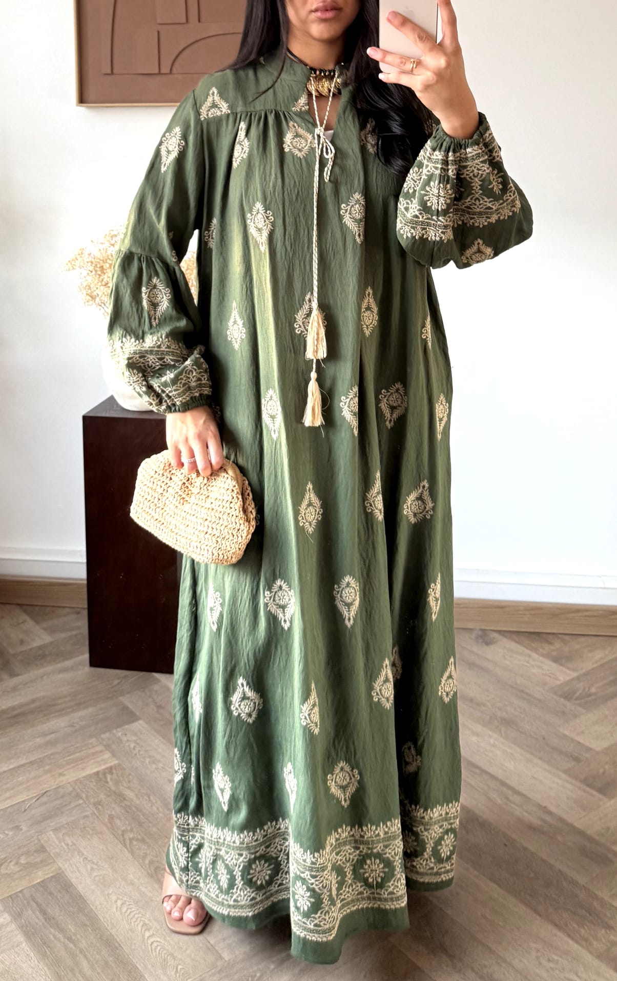 Alltagskleid grün Ornamentmuster - Komplettansicht 